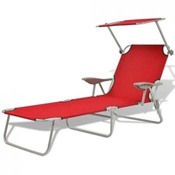 vidaXL Sun Lounger with Canopy Steel Red