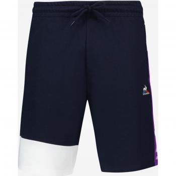 Pantalón corto Sportswear Le Coq Sportif modelo 2310005 para hombre en color negro y azul oscuro con detalles en blanco y lila, talla M