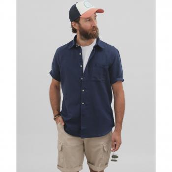 Silbon - Camisa de hombre sport slim lisa manga corta azul marino