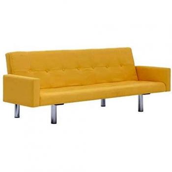 vidaXL Sof¨¢ cama con reposabrazos de poli¨¦ster amarillo