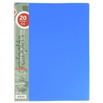Carpeta Élite A4 Opaca con 20 Fundas Transparentes de Polipropileno Color Azul