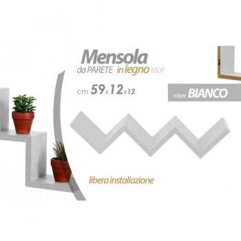 Estantería Escalera Zig Zag de Madera MDF Blanca 59x12x12 cm
