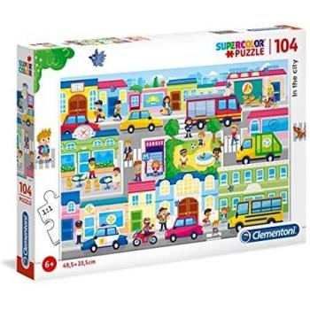Clementoni-27114 Puzzle 104 Piezas La Ciudad, Multicolor