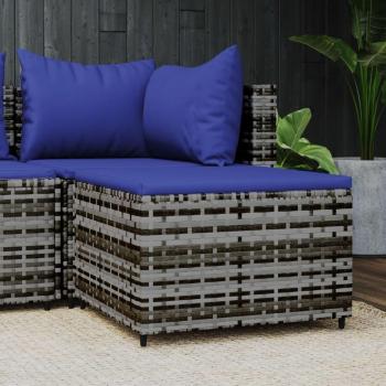 Gray Poly Rattan Garden Footrest with Cushion