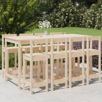 Set de mesa y taburetes altos de jardín 9 piezas madera maciza pino