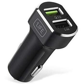 1LIFE Cargador Coche Dual USB -1IFEPA2USBAUTOQC- 2 Puertos USB de Carga, Compatibilidad Quick Charge, Color Negro