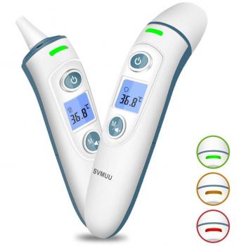 SVMUU Termómetro Digital Bebé, Termómetro de Frente y Oído Infrarrojos, Multifunción 4 en 1, Alarma de Fiebre, Lectura instantánea para Niños, Adultos, Objetos y Ambiente, Certifica CE/ROHS/FDA