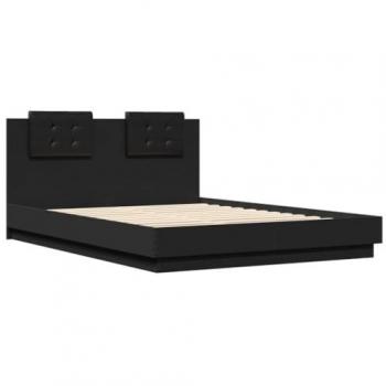 Estructura cama con cabecero de madera ingeniería negra 150x200 cm