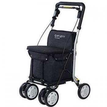 Carlett Carro de la Compra Andador | Lett800S | Carrito 4 Ruedas con Asiento, Carga Máx 100KG, Bolsa Extraíble Capacidad 29L/15KG y Freno de Seguridad, Polietileno, Negro