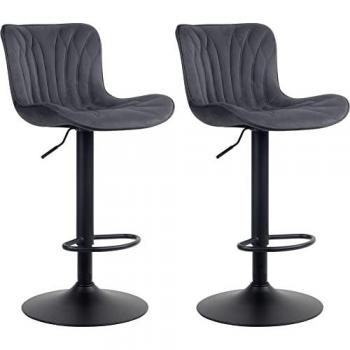 Set de 2 Taburetes de Bar Regulables en Altura, Terciopelo Negro, Modelo Linus, Material: Tela (Terciopelo o Polipiel)