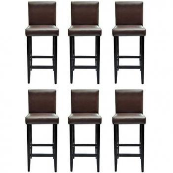 Set de 6 Modernos Taburetes de Bar de Cuero Altificial de Color Marrón