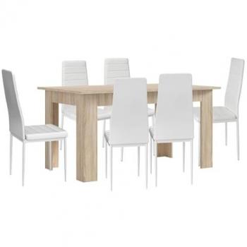 Pack Mesa de Comedor o Cocina Cambria + 6 Sillas en Polipiel/Metal Blanco