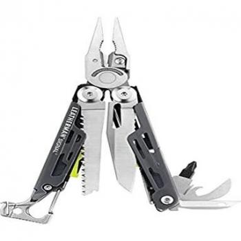 Leatherman Signal, Multiherramienta de supervivencia con 19 herramientas, con bloqueo, varilla de hierro para encender el fuego, martillo y silbato, en gris y funda nylon