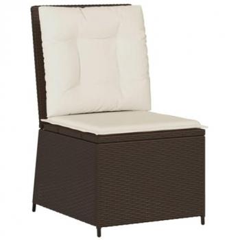 Sillón reclinable de jardín con cojines ratán sintético marrón