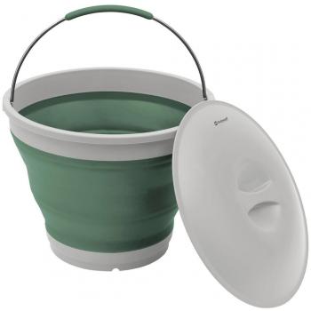 Outwell Cubo Tapa Plegable Plateado y Recipiente Redondo Plegable con Tapa Shadow Verde - Cubos de almacenamiento plegables, fabricados en material resistente, con tapa para mayor protección, diseño compacto y fácil de