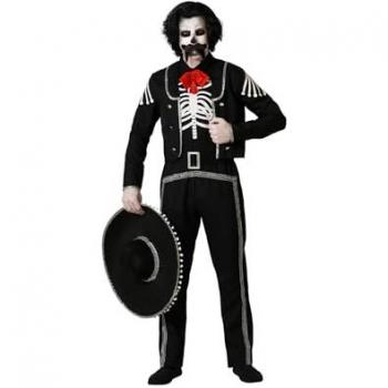 Disfraz de Esqueleto Mexicano Negro con Chaqueta para Hombre Adulto XS