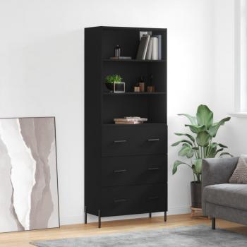 Aparador alto de madera contrachapada negro 69,5x34x180 cm
