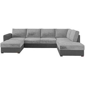 Sofá rinconero Comfivo 189 gris con función de descanso y caja de ropa de cama, dimensiones 305x188x85cm