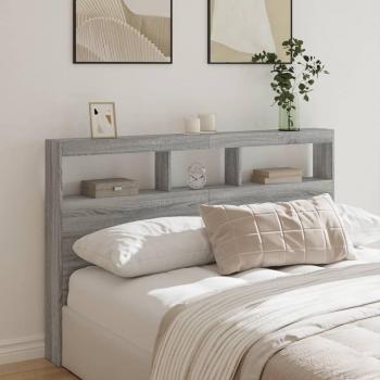 Cabecero de cama con contenedor y luz LED Sonoma gris 160x17x102 cm