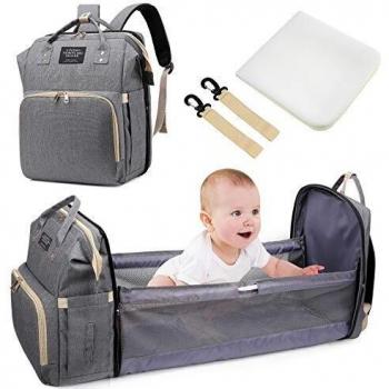 Bolsa de Pañales Portátil, Uiter Mochila para Cama de Bebé Plegable de Viaje para Bebés con Colchón Bolsa Multifuncional para Momia Impermeable Mochilas de Pañales para Bebé Gran Capacidad