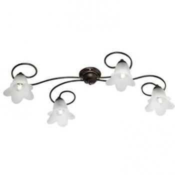 Plafón de Hierro Marrón Oro con Cuatro Pantallas de Cristal Blanco 87x40xh17 cm