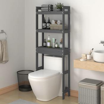 Estante de baño de madera maciza de pino gris 63x26x171 cm