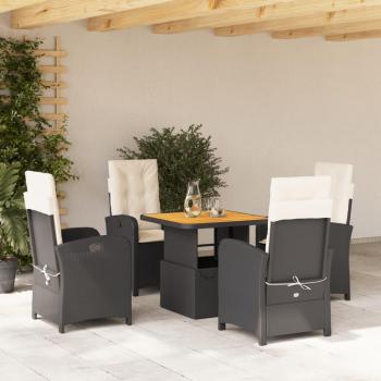 5-Piece Black Poly Rattan Garden Dining Set with Cushions