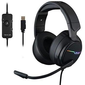 THE G-LAB Korp THALLIUM Auriculares Gaming - USB 7.1 Digital Surround, Micrófono con cancelación de ruido, LED RGB - Compatible con PC PS4, PS5, Negro