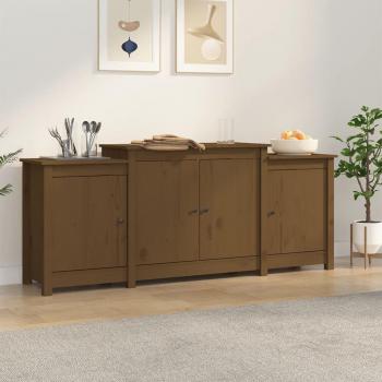 Aparador de madera maciza de pino 164x37x68 cm en color marrón miel, mueble de almacenaje para salón, buffet, armario auxiliar y armario de almacenamiento