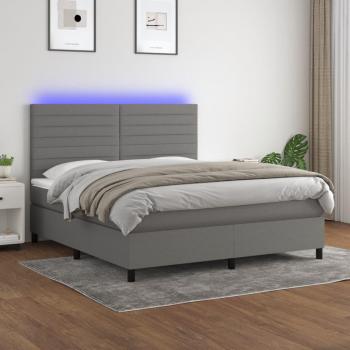 Cama box spring con colchón suave y luces LED en tela gris oscuro 180x200 cm