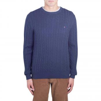 TOMMY HILFIGER Men - Cable-knit crew neck blue jumper - Size M