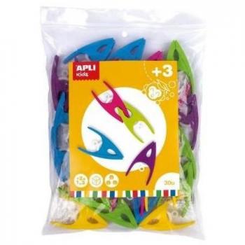 Pinzas de plástico APLI - Paquete de 30 unidades, colores surtidos