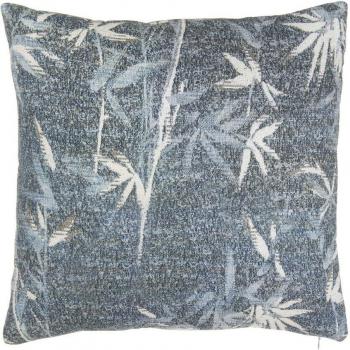 Cojín cuadrado de algodón azul con hojas 45 x 45 cm