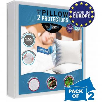 Dreamzie - Juego de 2 Fundas de Almohada Impermeables - para Cojines 60 x 60 cm - Funda Exterior de Algodón Oeko-Tex® - Protectores de Almohada Transpirable, Hipoalergénica - Garantía 10 años