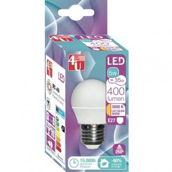 4U 461465 Garza-Bombilla Led Esférica, Luz cálida 3000K, Casquillo E27, 6W 470 lúmenes, 5 W, Blanco, Medidas: 7,2 x 4,2 x 4,2 cm
