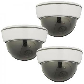 Set de 3 Cámaras Falsas con Luz LED Intermitente, Interior y Exterior, A Pilas, Disuasorio de Robos, Color Blanco