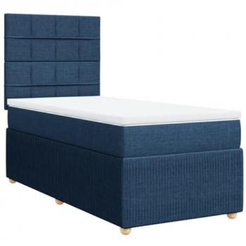 Cama box spring con colchón de muelles en tela azul 100x200 cm