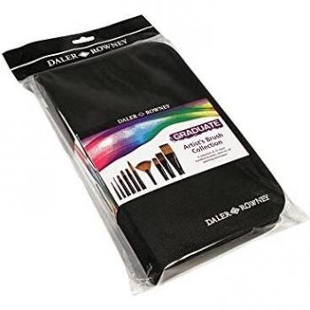 Daler Rowney Estuche con Cremallera con 10 Pinceles Graduate: Redondo 1, 4, 8, Liner Largo 3, Lengua de Gato 8, Plano Medio 4, 10, Angular 1/2”, Abanico 2, Plano Lavis 3/4”