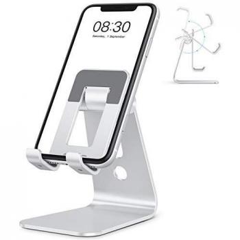 OMOTON Soporte Móvil Mesa, Multiángulo Soporte Teléfono de Aluminio, Base Móvil Ajustable para iPhone 12 Mini 12 Pro MAX SE 11 Xiaomi Redmi 9S 8Pro Samsung Huawei Goole Pixel y Más Smartphones-Plata