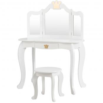 Tocador y Silla para Niñas con Cajón y Espejo en 3 Partes Blanco 80 x 42 x 106 cm