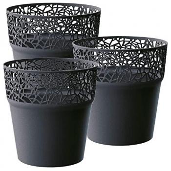 3x Maceta de plástico Tree WELLHOME antracita 17,5 x 17,5 x 17,9 cm