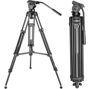 Neewer Professional 155cm Trípode de Cámara Video de Aleación de Aluminio con Cabeza de Arrastre de Fluido de 360 Grados, Placa de Liberación Rápida de 1/4 y 3/8 y Nivel de Burbuja, Carga hasta 6kg