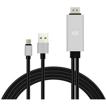 Cable MHL USB-C a HDMI 4K con función de carga, 1.8 m, color negro