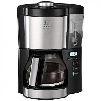 Melitta Look V Timer 1025-08, Cafetera Goteo, AromaSelector, Moderna, Cafetera Programable, Depósito de Agua Extraíble, Protección 3 en 1 Anti Cal, 1,25 Litros, 10 Tazas, Filtros 1x4, 1080W, Negro