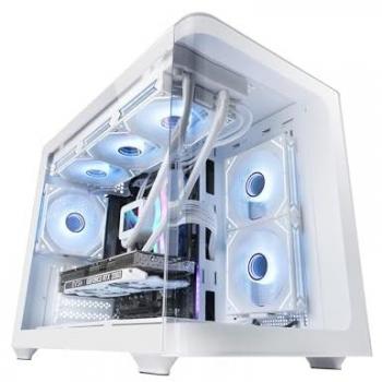 Caja Gaming Micro-ATX Mars Gaming MC-FUSIONM, Ventana Curva de Cristal Templado, Minitorre Doble Cámara, Soporte Refrigeración Líquida, Espacio Interno Optimizado, Color Blanco