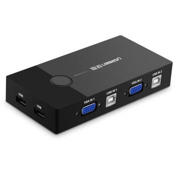 UGREEN USB KVM Switch, VGA Switcher Box 2 Port USB Peripheral Sharing Switch 2 In 1 Out VGA Monitor Video Share Adapter PC Manual Switch with 2* 1.5m USB 2.0 Cables for Desktop,Laptop,Printer,Keyboard,Mouse