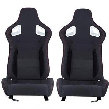 MODAUTO Asiento Deportivo Coche, Semibaquet Ajustable, de Tela, con Ríeles incluidos, Conductor y Pasajero, Universal para Coche y Simulador de Conducción, Modelo N780LR, Negro