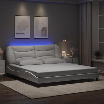 Estructura de cama de cuero sintético blanco con luz LED blanca 180x200 cm
