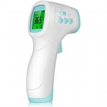 INTEY Termómetro Frontal de Alta Precisión para bebes Función de Apagado Automático, Datos de Memoria, Alarma de Fieble con Bolsa de Almacenamiento, Baterias Incluidas, Color Blanco Garantía de 2 Años