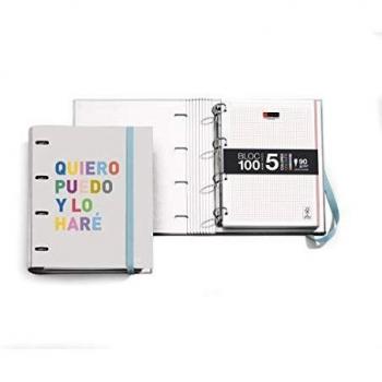 Miquelrius - Carpebloc, Carpeta Archivador con 4 Anillas + Recambio 100 Hojas A4 con Cuadrícula 5 mm, Papel 70 g, Diseño Hello